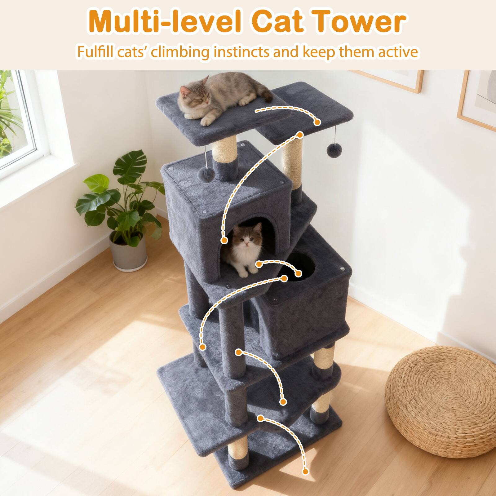 Multi-level Cat Tower  
Fulfill cats' climbing instincts and keep them active