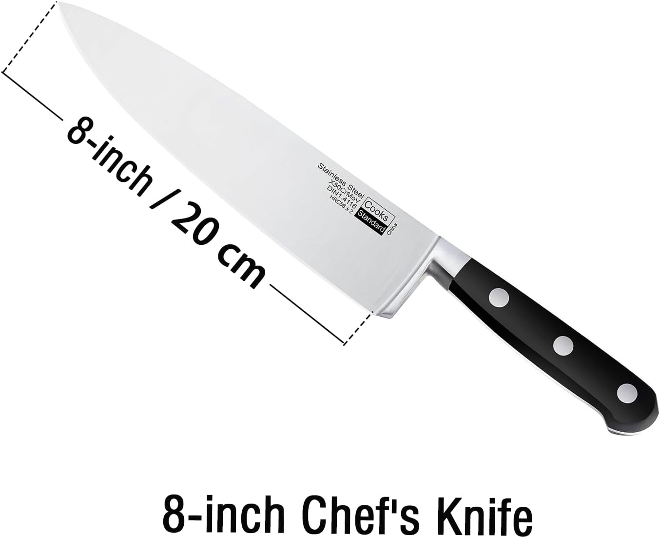 8-inch / 20 cm Stainless DIN1.4116 Steel 2 Cooks Standard China 8-inch Chef's Knife