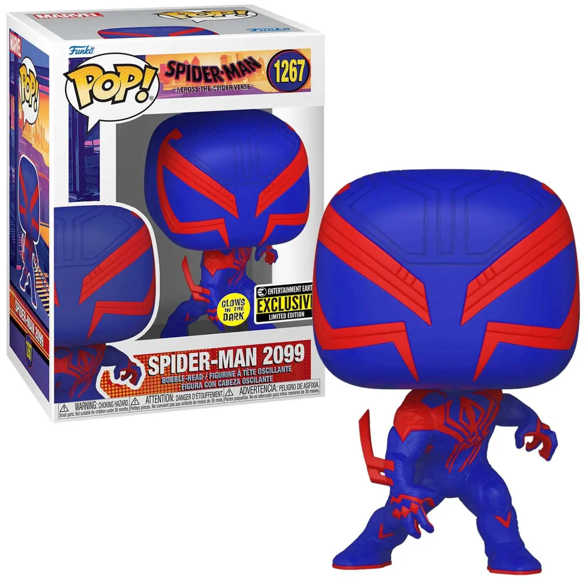 MARVEL POP! Funko SPIDER MAN 1267 POP! ACROSS THE SPIDERVERSE ENTERTAINMENT EARTH GLOWS IN THE DARK LIMITED EDITION SPIDER-MAN 2099 FIGURINE TTE OSCILLANTE BOBBLE-HEAD CON CABEZA OSCILANTE ASFICIA, FIGURA ADVERTENCIA: PELIGRO DE ASFIXIA, WARNING: CHOKING HAZARD, convient, par entrants Petits pièces le for chicken under 36 mondos, N3