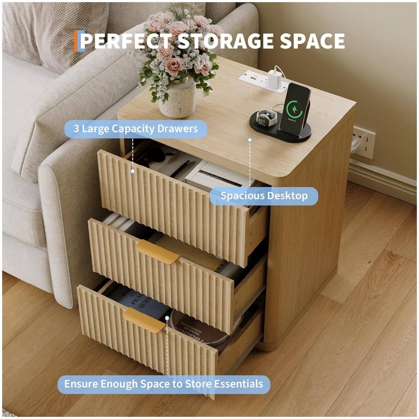 PERFECT STORAGE SPACE

3 Large Capacity Drawers

Spacious Desktop

Ensure Enough Space to Store Essentials