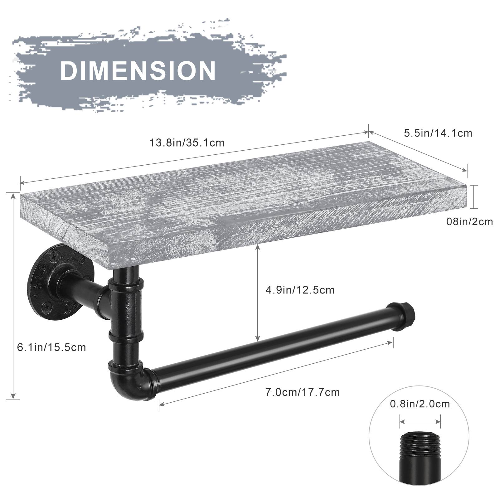 DIMENSION  
13.8in/35.1cm  
5.5in/14.1cm  
0.8in/2cm  
4.9in/12.5cm  
6.1in/15.5cm  
7.0cm/17.7cm  
0.8in/2.0cm