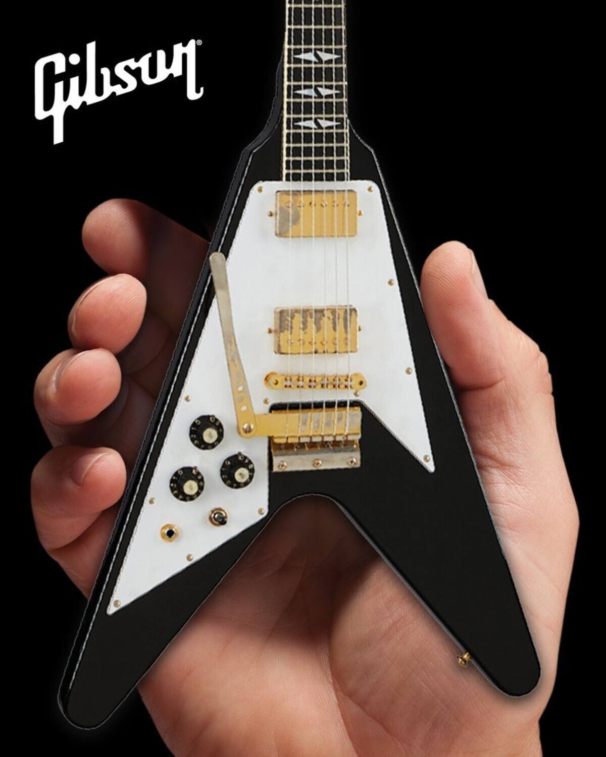 Alt View 1. Axe Heaven - Jimi Hendrix - Axe Heaven Jimi Hendrix Gibson 1969 Ebony Left-Handed Flying V Mini Guitar Replica - Collectibles - Multicolor.