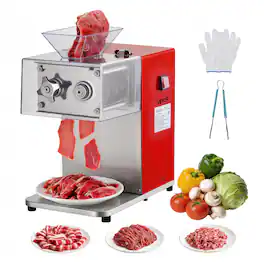 VEVOR - Meat Cutting Machine, 850W Commercial Slicer, 3.5mm Heavy Duty Stainless Steel Blade Shredder for Boneless Meat - Silver;Red