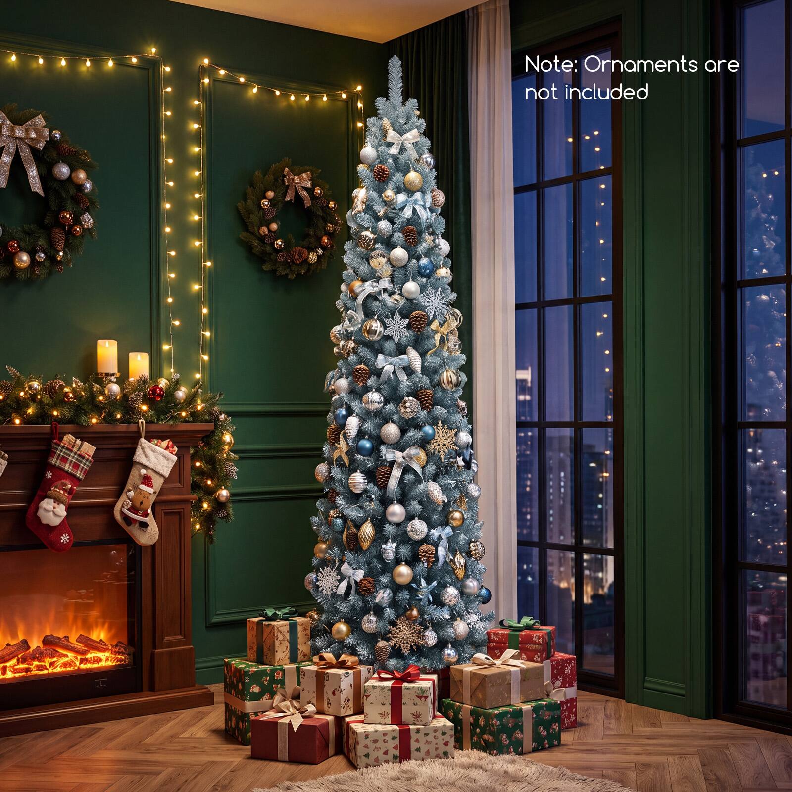 Costway 7 FT Artificial Pencil Christmas Tree with 418 Lush Branch Tips ...