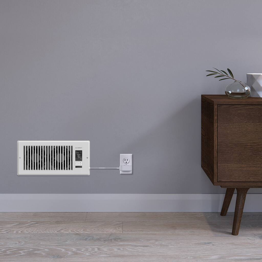 Alt View 4. AC Infinity - Plug-in Smart Register Fan with Adaptive Control, 4 in. x 10 in. - White - White.