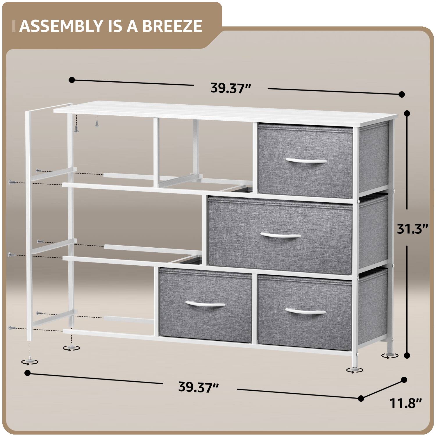 ASSEMBLY IS A BREEZE

39.37"  
31.3"  
39.37"  
11.8"