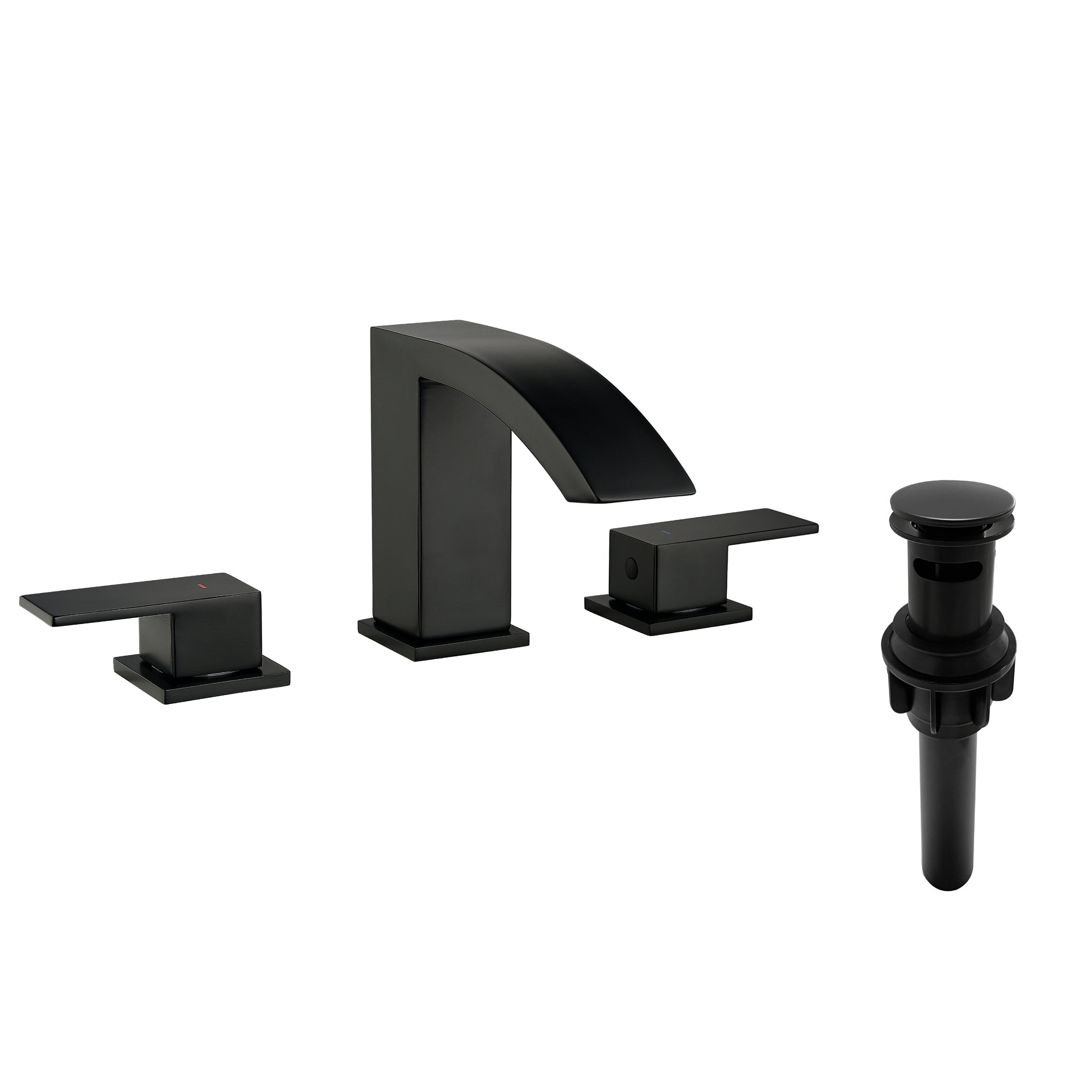 Back. Boyel Living - 8 in Widespread Double Handle 1.2 GPM Bathroom Faucet with Quick Connect Hose and Pop Up Drain in Matte Black - Matte Black.
