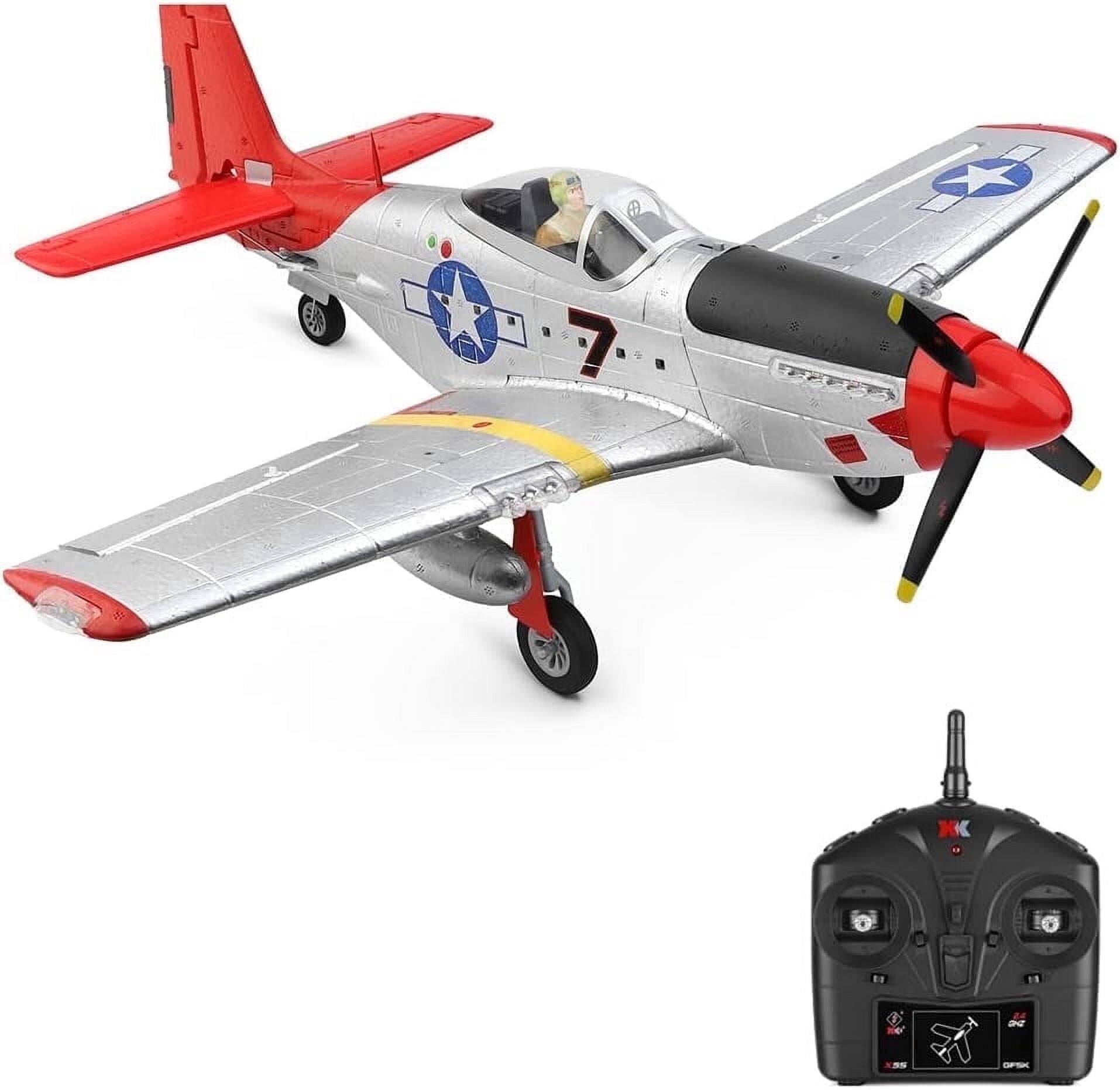 Angle. Topteng - WLtoys XK A280 RC P-51 Fighter – 4CH, Brushless Motor, 3D/6G Mode, EPP Body, LED Lights, Fit for Beginner & Stunt Flying - Silver.