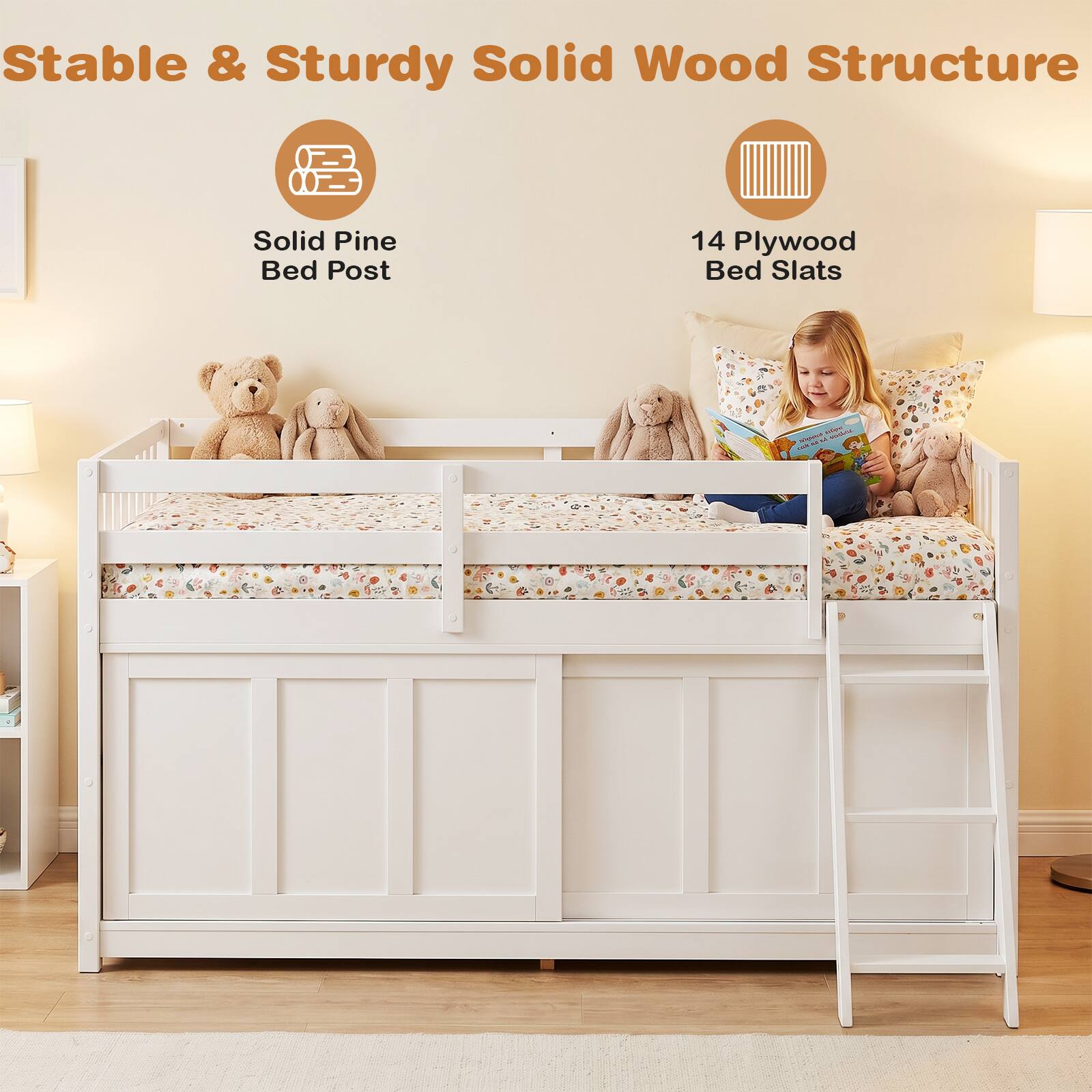 Stable & Sturdy Solid Wood Structure

Solid Pine Bed Post

14 Plywood Bed Slats