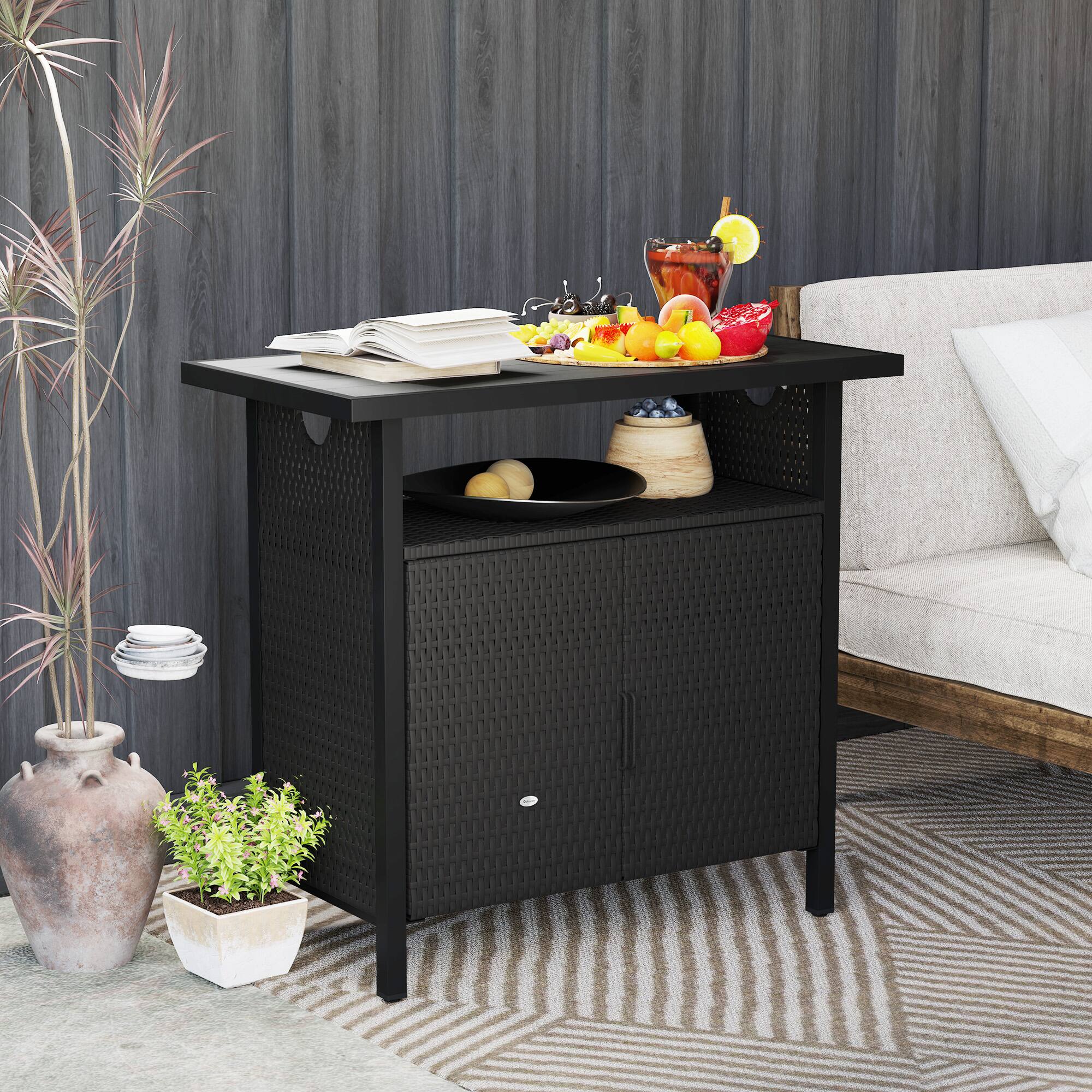 Alt View 8. Outsunny - Outdoor Pool Towel Storage Cabinet Organizer, Outdoor Bar Table with Shelf and Cabinet, Pool Towel Holder Pool Valet - Espresso.