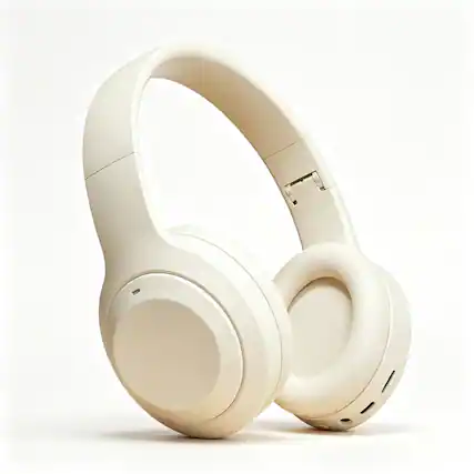 Front. PRIMEPLUS - M5 Wireless Over-Ear Headphones with Bluetooth 5.3, ENC Noise Cancellation, 10H Battery Life, Foldable Design - Beige.