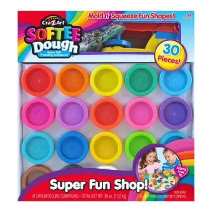 Mold n' Squeeze Fun Shapes! 3+ Non-Toxic 18 Cans Modeling Compound - Total Net Wt. 36 Oz. (1.02 kg) Cra CraZArt Art SOFTEE 0-3 Dough Super Soft 30 Modeling Compound I Pieces! Moms love it! Super Fun Shop!