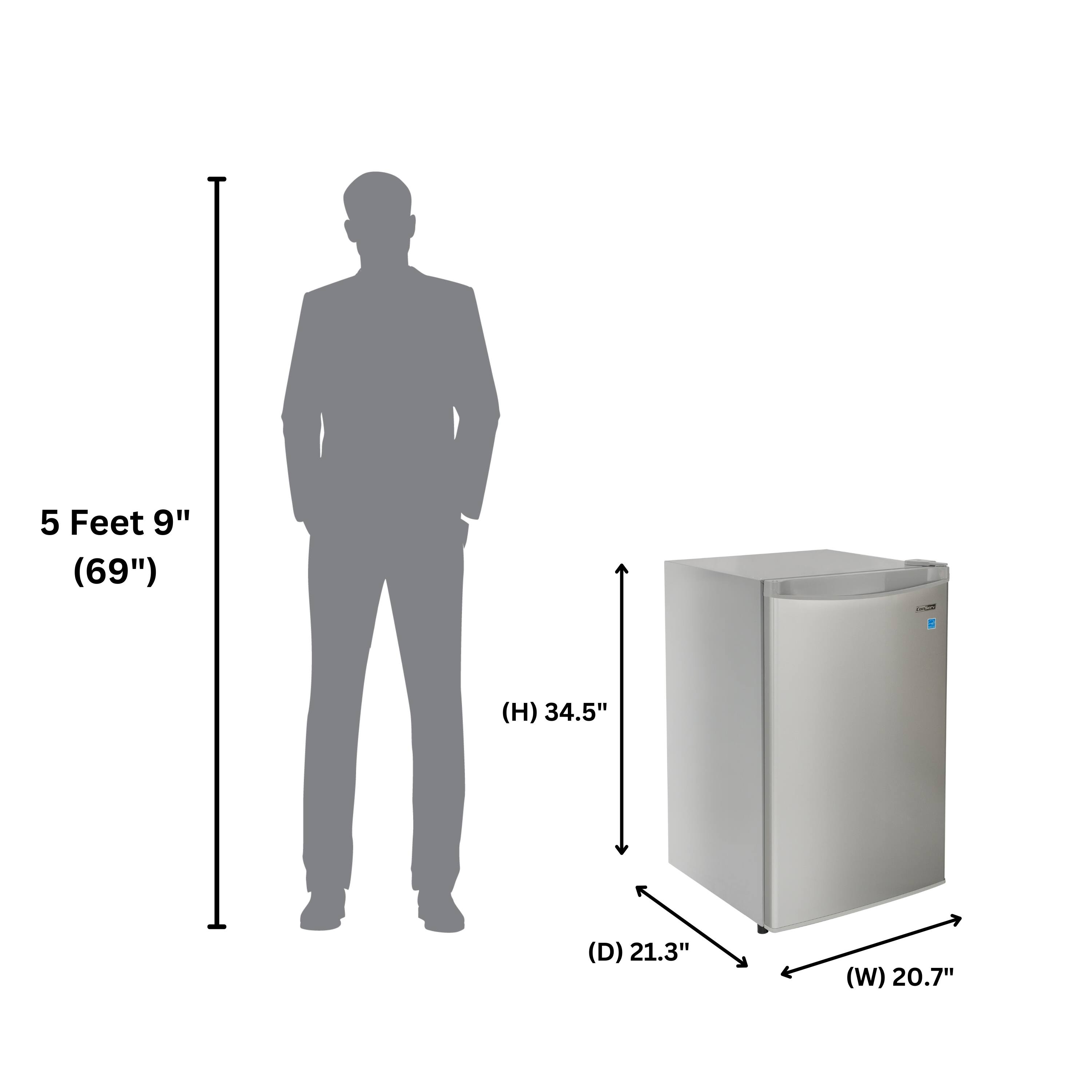 5 Feet 9" (69")  
(H) 34.5"  
(D) 21.3"  
(W) 20.7"