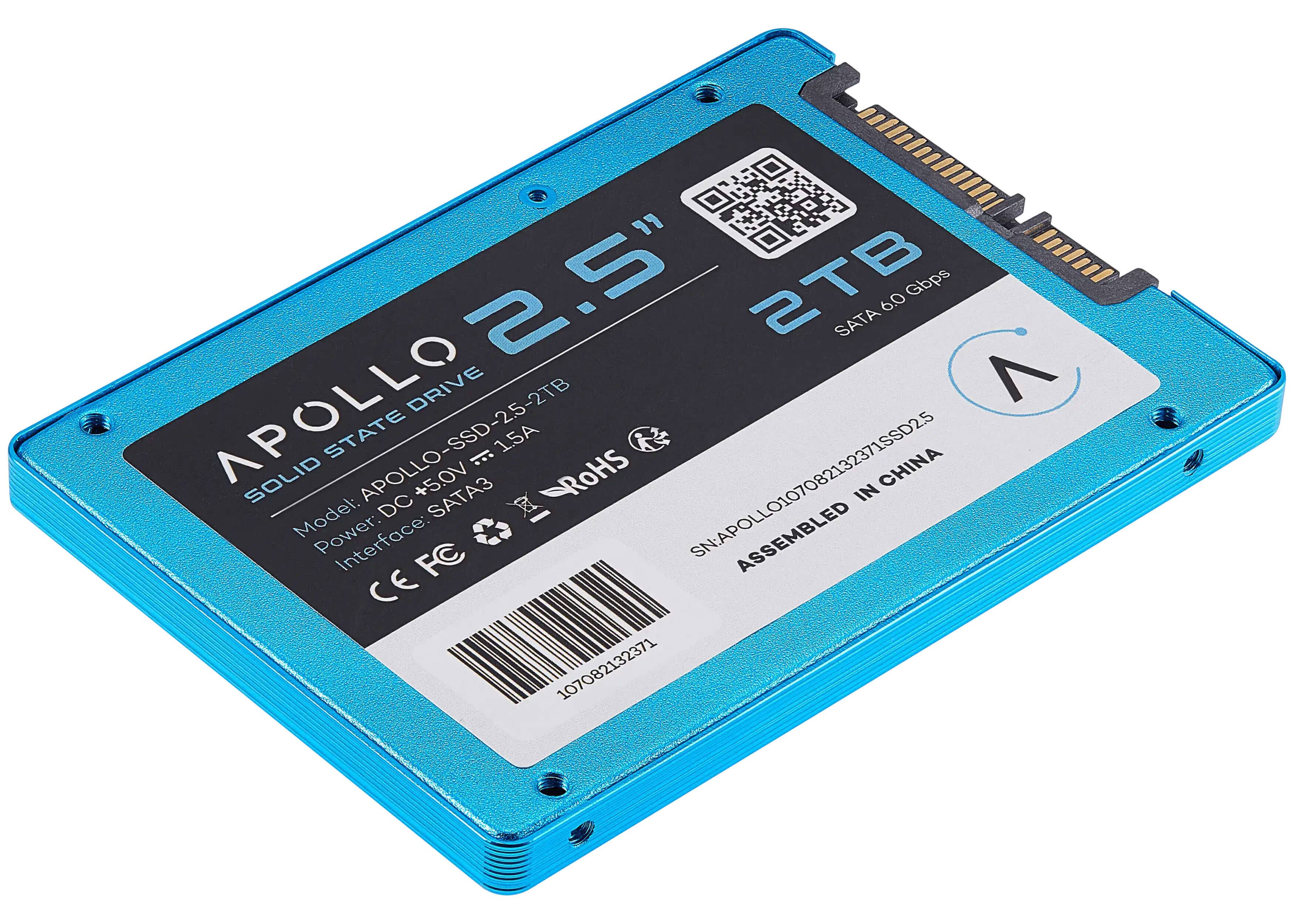 APOLLO 2.5" SOLID STATE DRIVE  
Model: APOLLO-SSD-25-2TB  
Power: DC +5.0V 1.5A  
Interface: SATA3  
SATA 6.0 Gbps  
SN: APOLLO107082132371SSD25  
ASSEMBLED IN CHINA  
CE FC  
RoHS  
SN: APOLLO107082132371