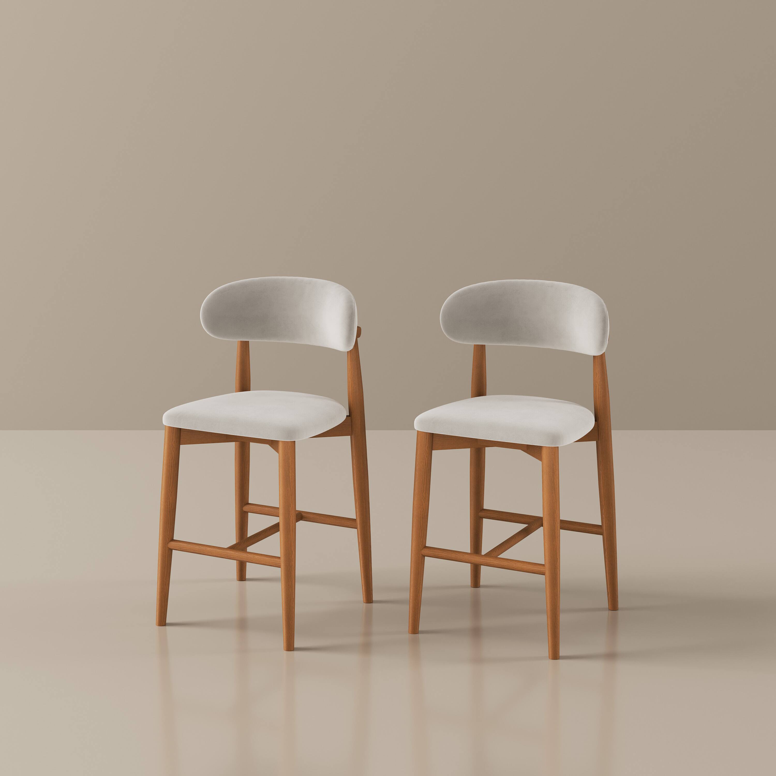 Alt View 7. POVISON - 24" Assembled Mid-Century Modern Wood Counter Height Bar Stools Set of 2, Beige & Cotton Linen Counter Stools with Backs - Beige & Light Walnut Cotton Linen.