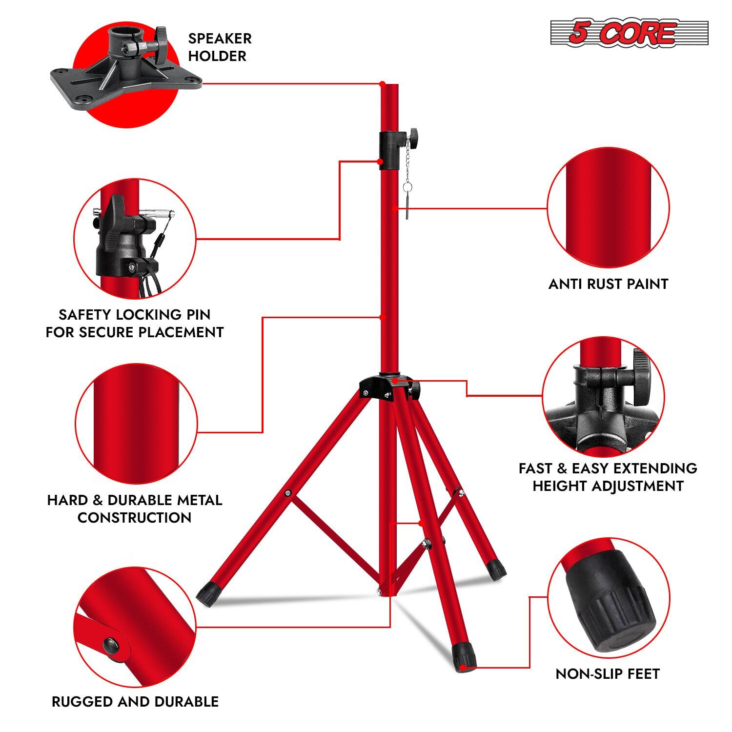 Here is the corrected and grouped text:

- Speaker Holder
- 5 Core Anti-Rust Paint
- Safety Locking Pin for Secure Placement
- Hard & Durable Metal Construction
- Fast & Easy Extending Height Adjustment
- Non-Slip Feet
- Rugged and Durable