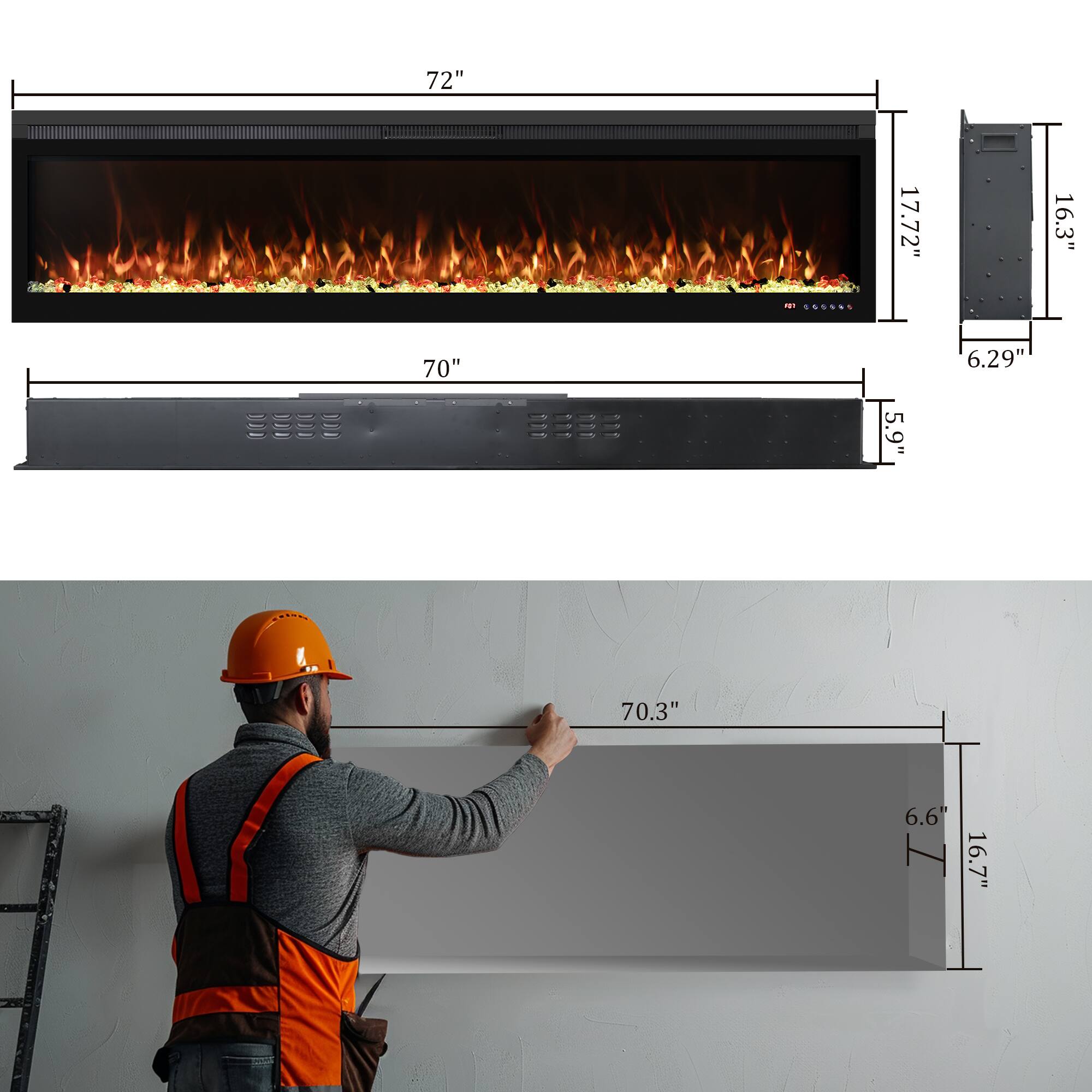 72" 17.72" 16.3"  
70" 5.9" 6.29"  
70.3" 6.6" 16.7"