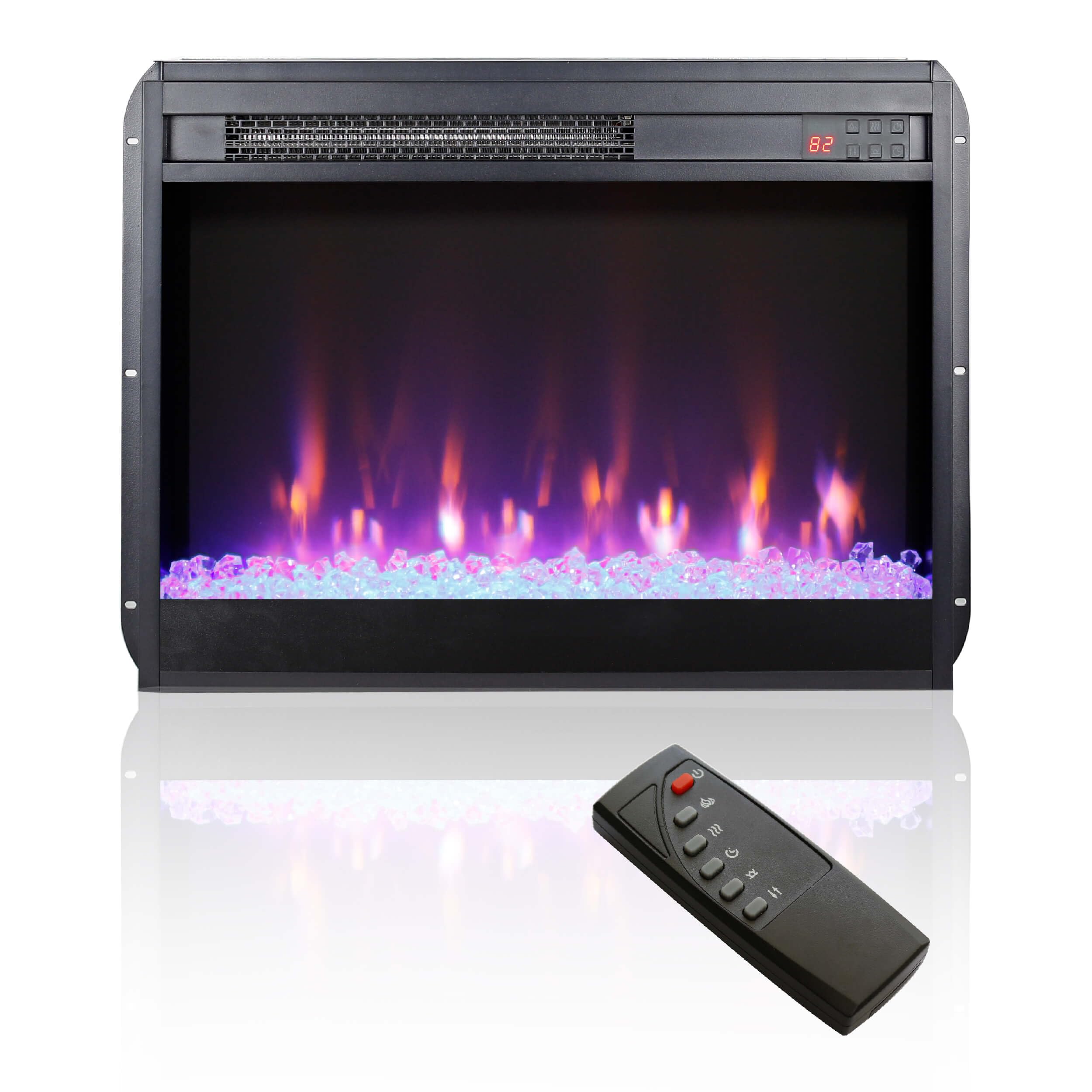 Front. Ecooso - 23 inch electric fireplace , crystal  & realistic flame, remote control with timer, overheating protection - Black.