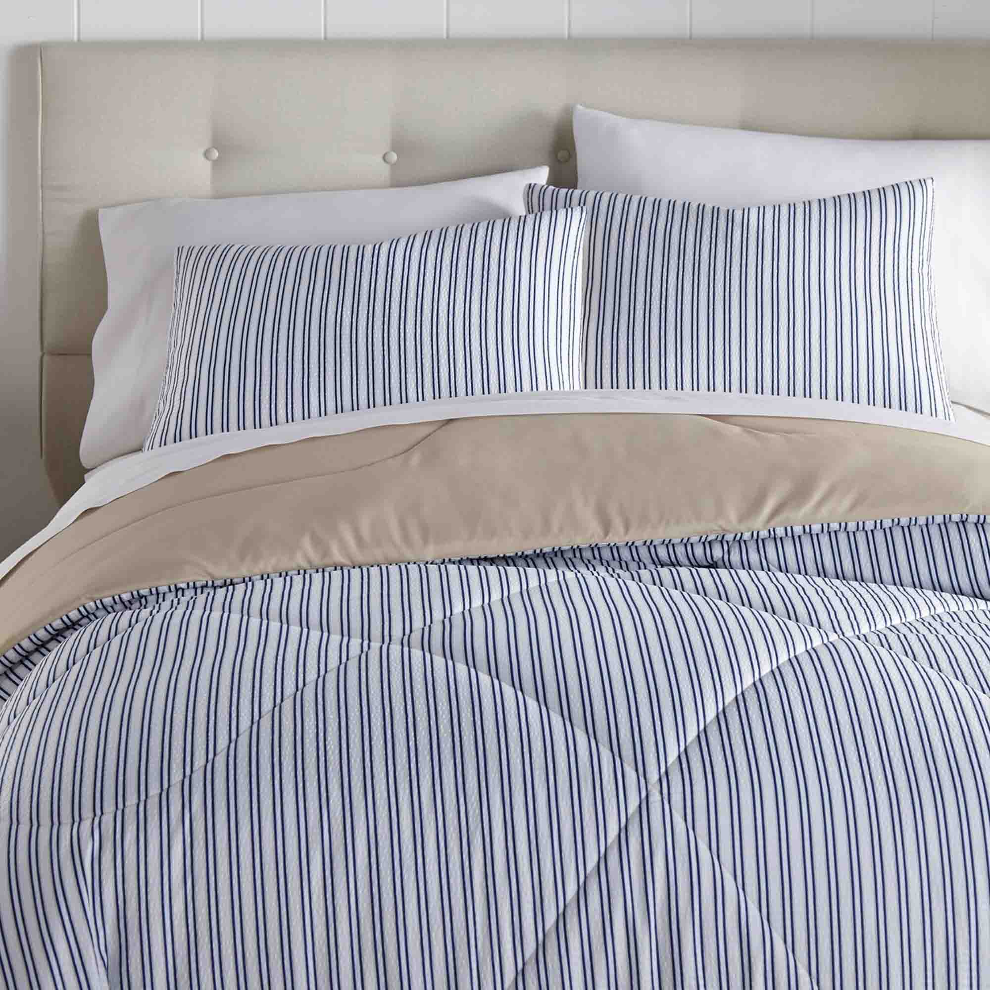 Alt View 1. Shavel Home Products - Seersucker Comforter Set, Full/Queen, Sailor Stripe - Sailor stripe.
