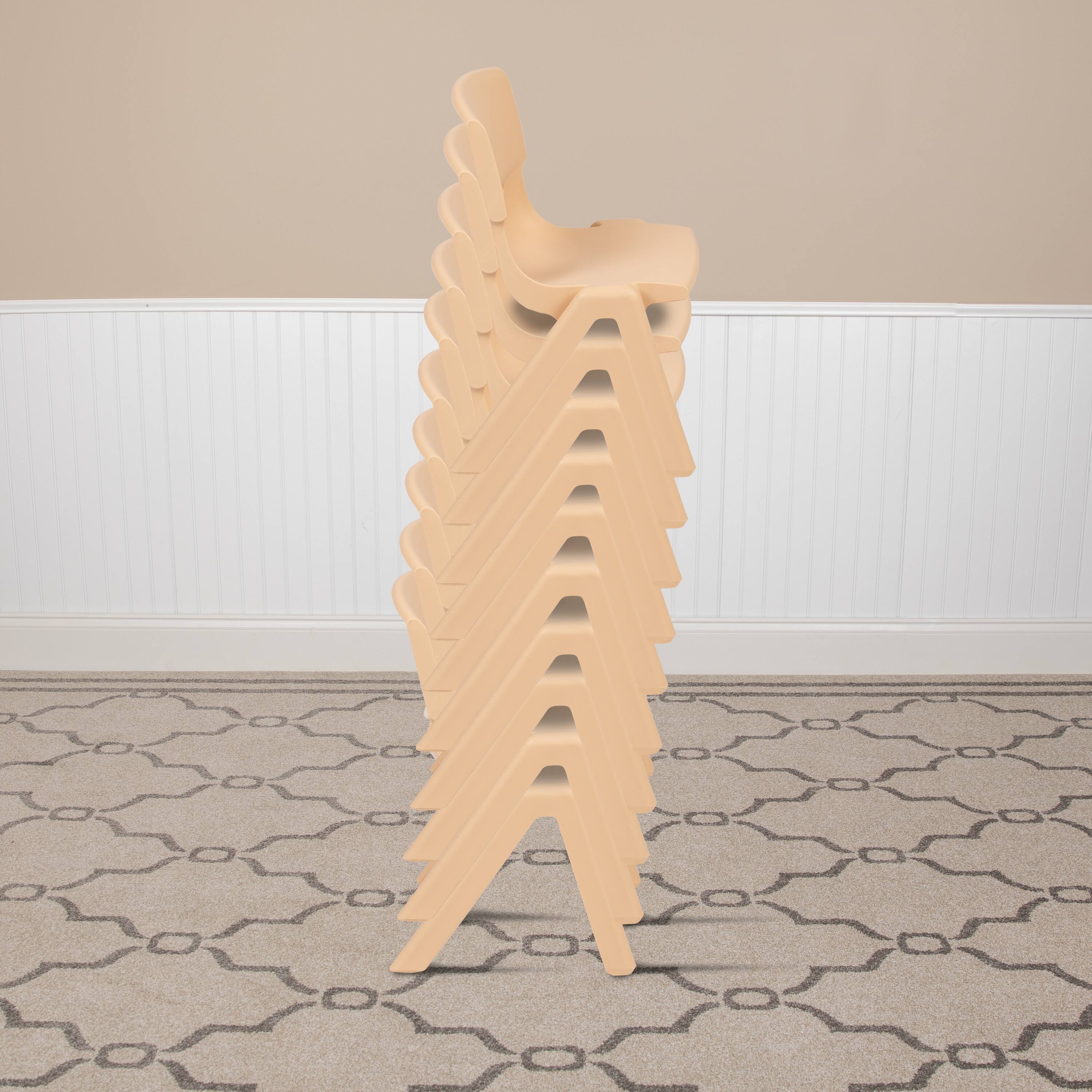 Alt View 2. Emma + Oliver - 10 Pack Plastic Stackable School Chair with 12" Seat Height - Natural.