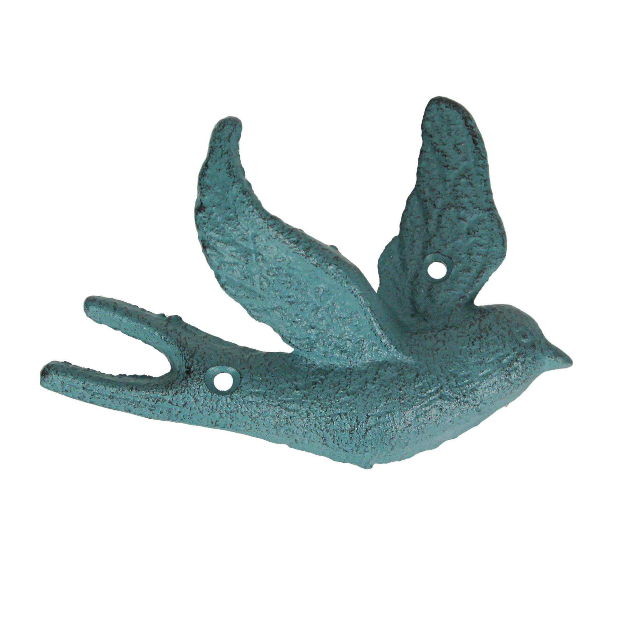 Alt View 5. Zeckos - Set of 5 Coastal Coral Cast Iron Distressed Finish Flying Birds Wall Decor - Coral.