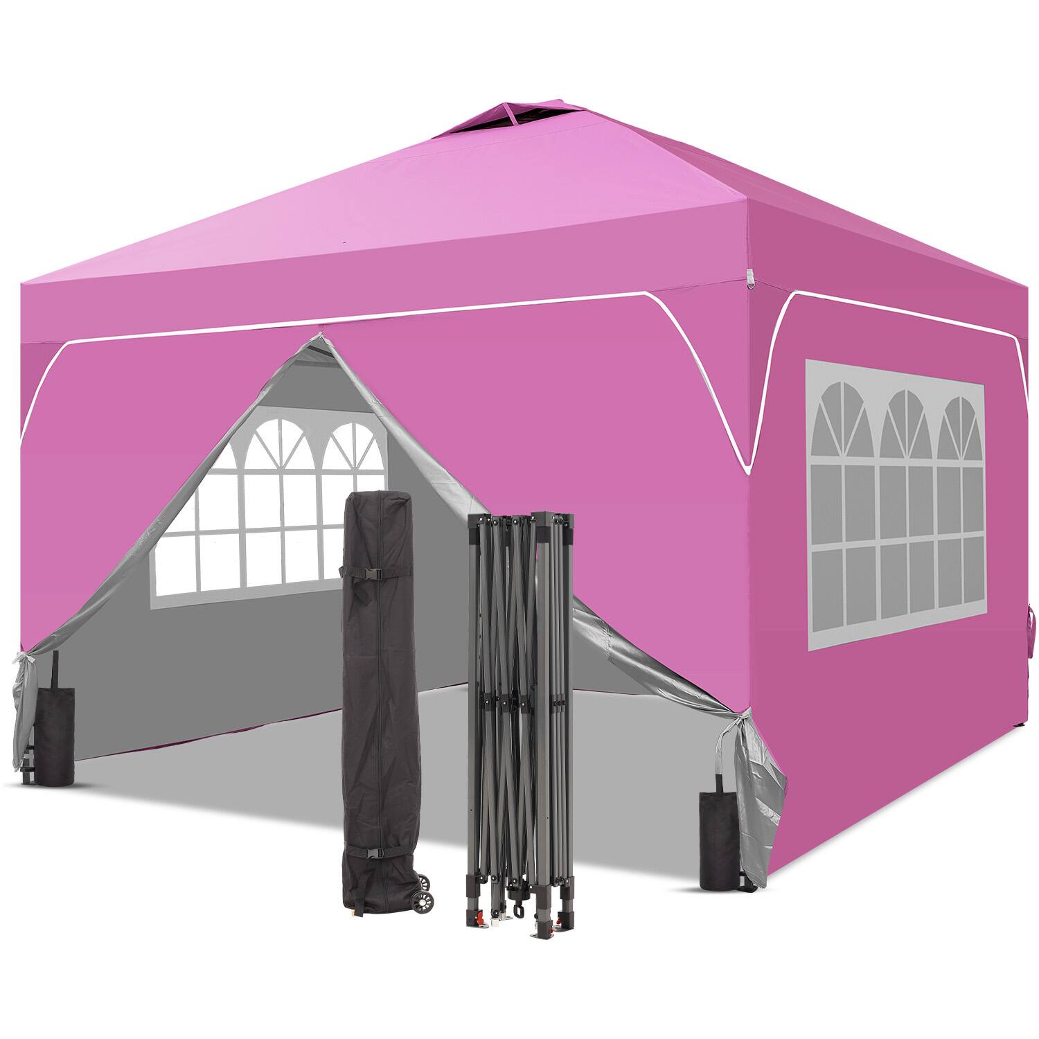 Alt View 2. Ainfox - Ainfox 12x12 Pop Up Canopy Outside Canopy with Wheeled Carry Bag SandBags and Ground Nails - pink.