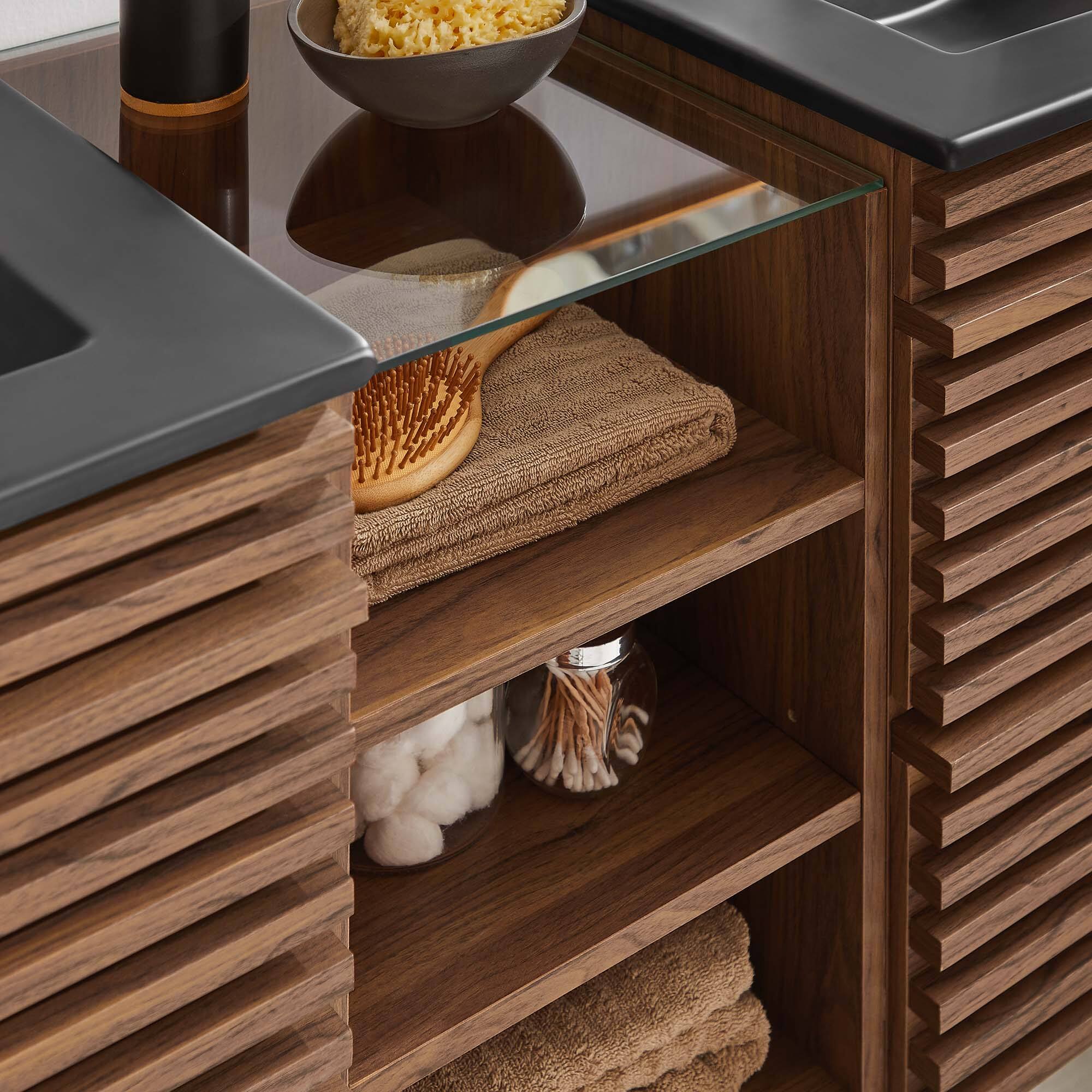 Alt View 1. Modway - Render Wall-Mount Bathroom Vanity with Black Basin Included by Modway - Walnut Black.