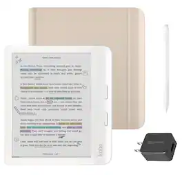 Kobo - Libra Colour (White) eReader with White Stylus 2Gen & AC Bundle - 2024 - Sand Beige Notebook SleepCover