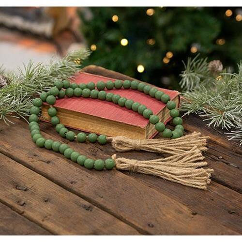 Angle. BreeBe - *Green Beaded Garland with Tassels 48"L - Green.