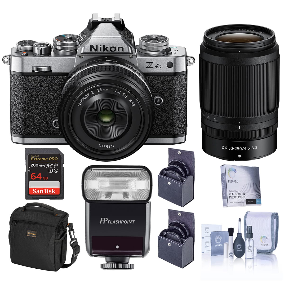 Bundle - Nikon - Z fc DX-Format Mirrorless Camera, Silver, with 28mm f/2.8 and 50-250mm f/4.5-6.3 Lens, with Zoom-Mini TTL price history on PriceWatchPro