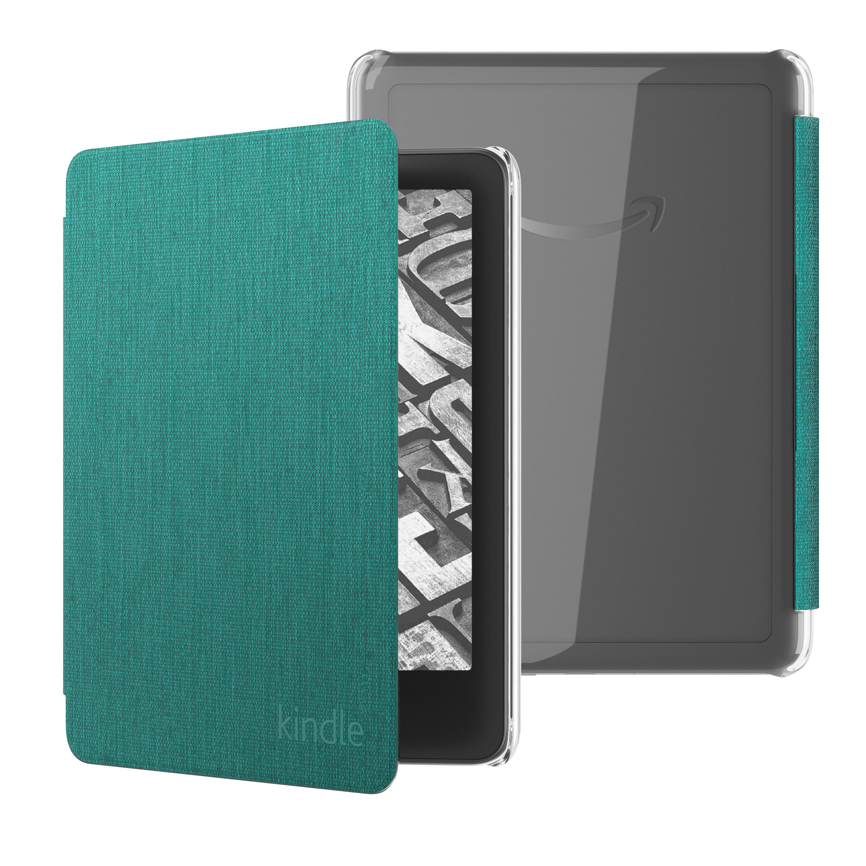 Front. Amazon - Fabric Case with Clear Back for Kindle Paperwhite (2024 Release) and Kindle Colorsoft Signature Edition - Jade.