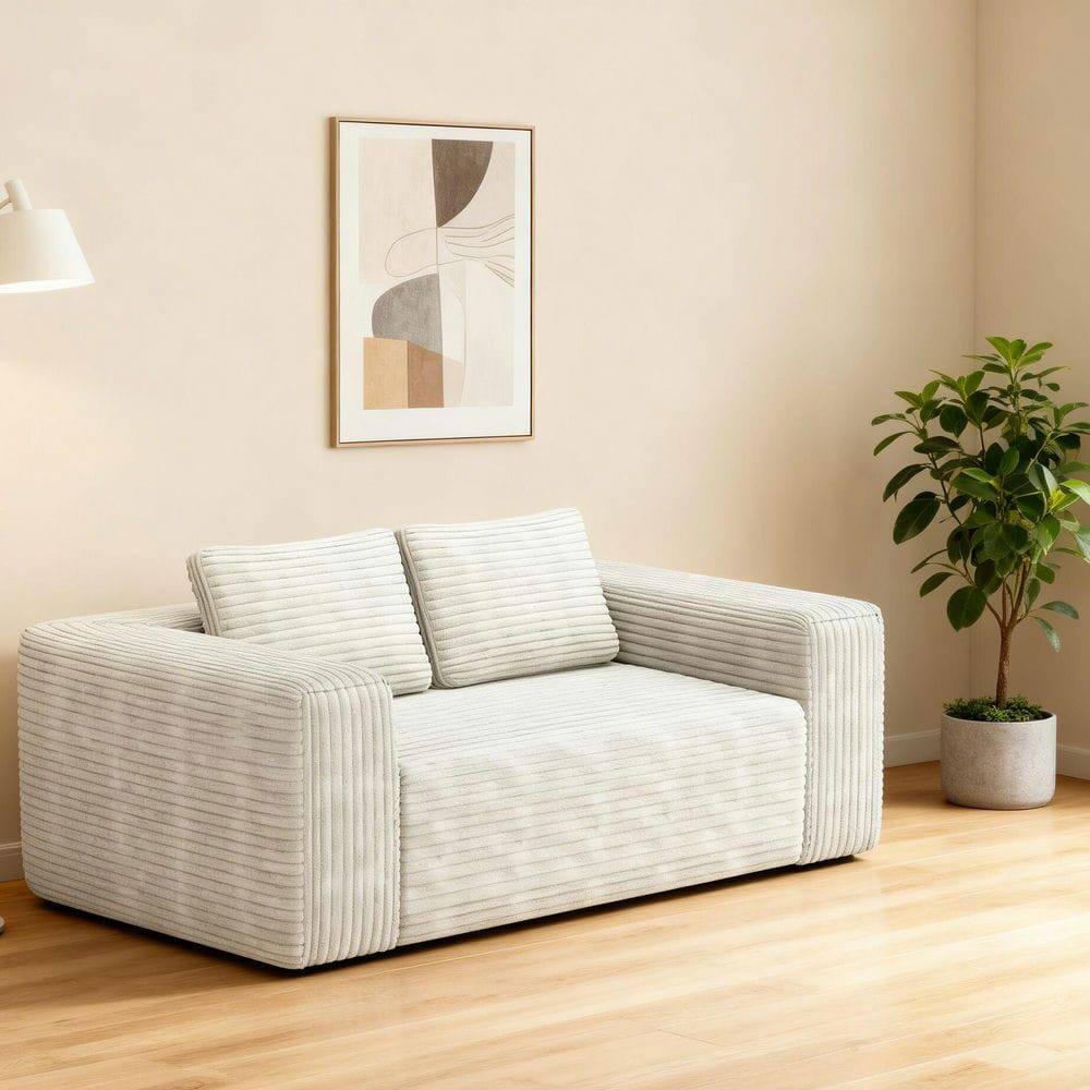 Alt View 1. Kadyn - 2-Seater Corduroy Memory Foam Floor Sofa in a Box, No Assembly for Living Room - White.