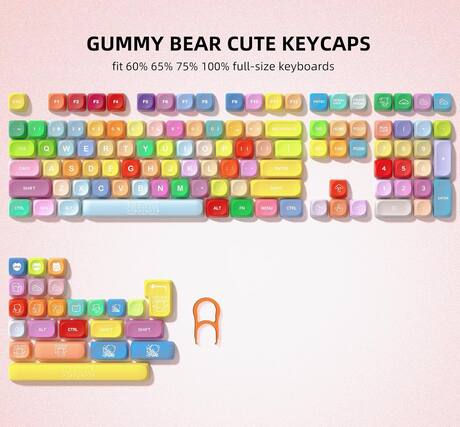 GUMMY BEAR CUTE KEYCAPS fit 60% 65% 75% 100% full-size keyboards
F1 F2 F3 F4 F5 F6 F7 F8 F9 F10 F11 F12 PRTSC SCROLL LOCK PAUSE BREAK
1 2 3 4 5 6 7 8 9 0 - = BACKSPACE
TAB Q W E R T Y U I O P
CAPS A S D F G H J K L ; '
SHIFT Z X C V B N M , . /
CTRL WIN ALT
ALT FN MENU CTRL
ENTER
CTRL ALT SHIFT SHIFT
WOW
888