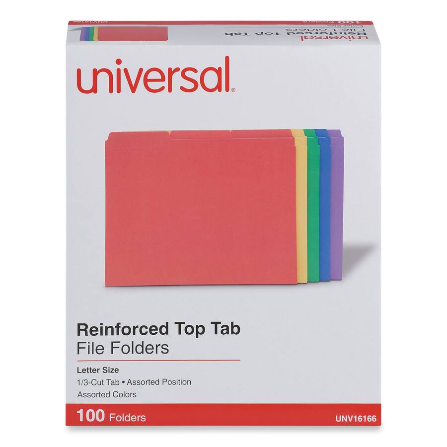 Universal Reinforced Top Tab File Folders, 1/3 Cut Tabs: Assorted ...