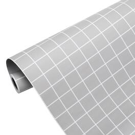 Unique Bargains - Plaid Wallpaper 23.6x197" Checkered Gingham Self-Adhesive Vinyl Waterproof for Bedroom, Living Room, Kitchen - Light Gray