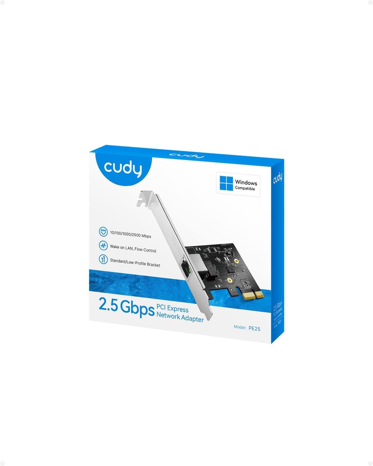 cudy Windows Compatible 10/100/1000/2500 Mbps + Wake on LAN, Flow Control Standard/Low-Profile Bracket 2.5 Gbps PCI Express Network Adapter Model: PE25