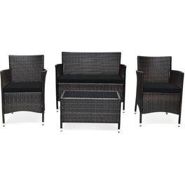 Pefilos - 4 Pieces Padded Outdoor Rattan Sofa Set, Wicker Furniture Sets, Patio Conversation Sets with Washable Cushions - Black