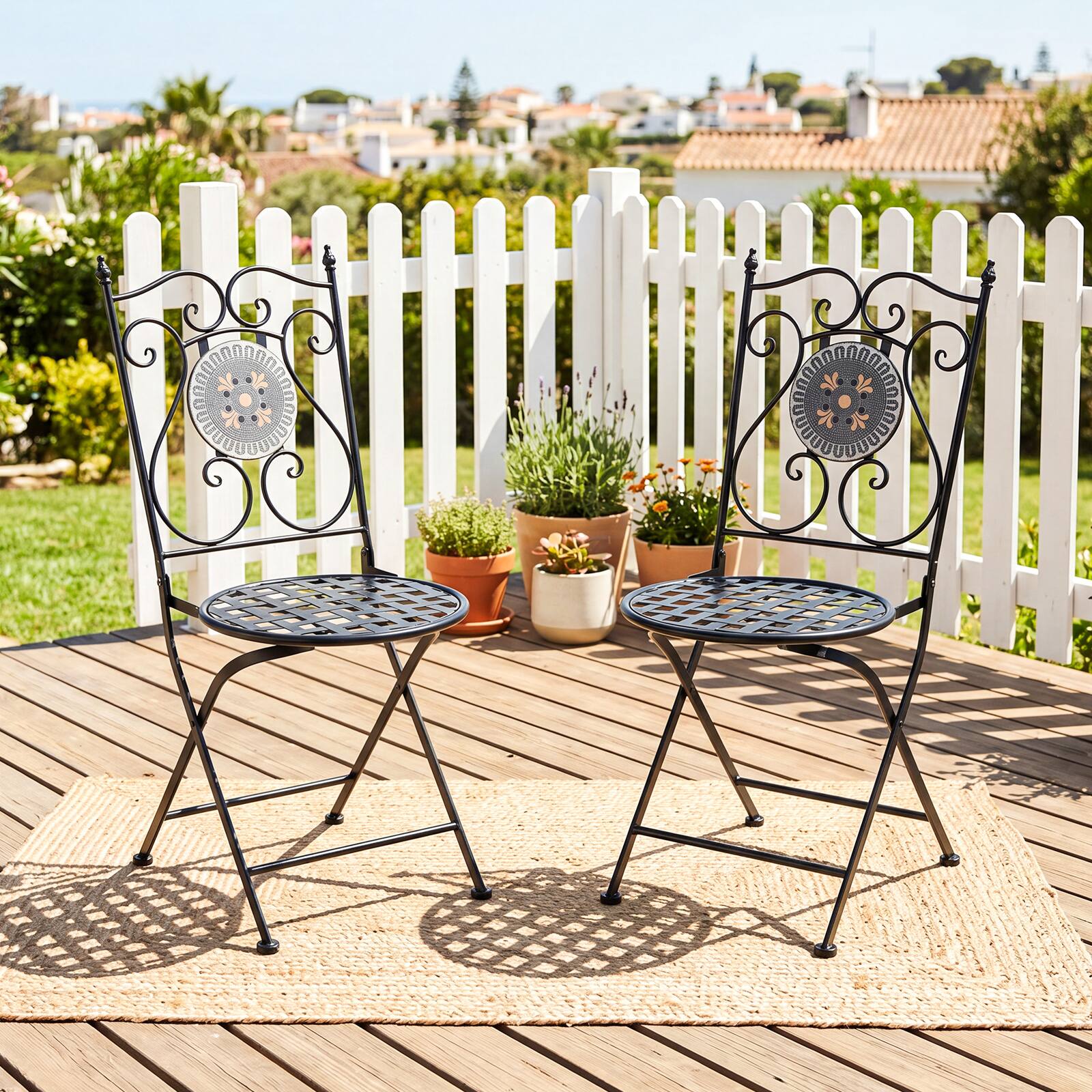Alt View 1. Gymax - Gymax Set of 2 Mosaic Chairs for Patio w/ Decorative Backrest Heavy-Duty Frame Black - Black.