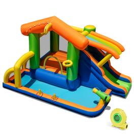 Costway - 8-in-1 Multifunctional Water Park with Slide With Climbing Wall Water Cannon with 480W Blower - Multicolor