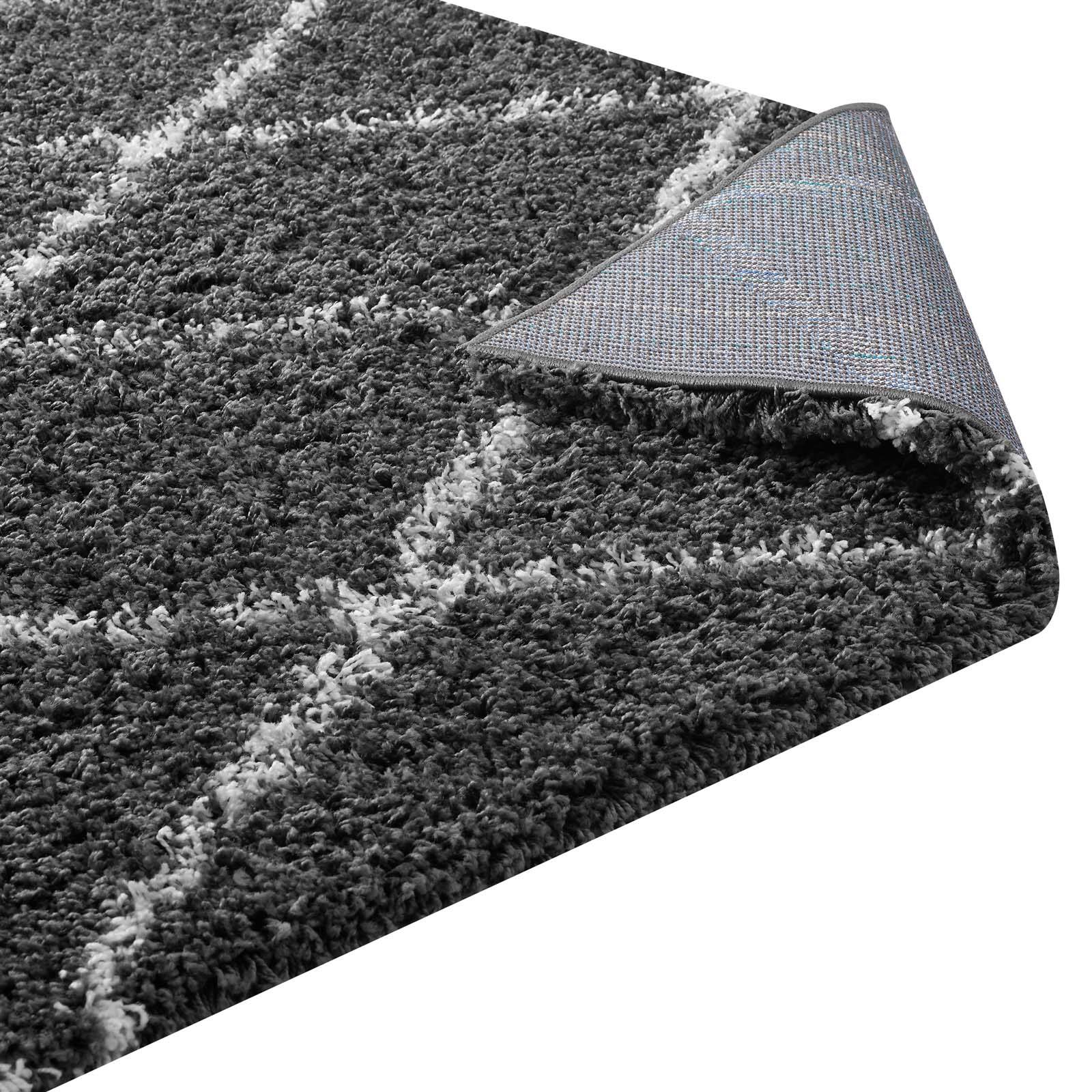 Alt View 3. Modway - Toryn Diamond Lattice Shag Area Rug - Dark Gray and Ivory.
