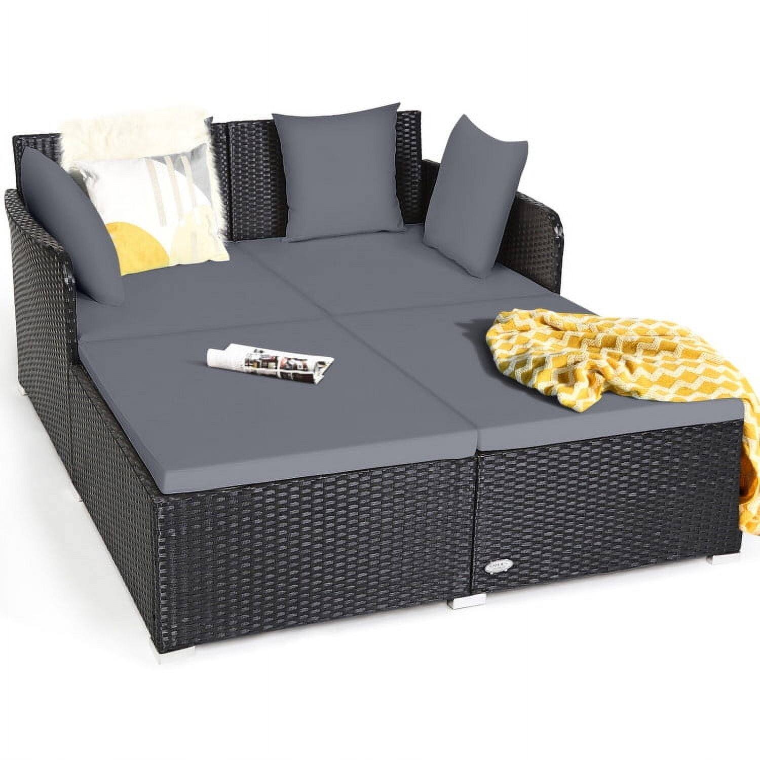 Alt View 1. Pefilos - Spacious Outdoo Rattan Daybed with Upholsteed Cushions and Pillows-Gay, Wicke Funitue Convesation Sets fo Gaden, - Gray.