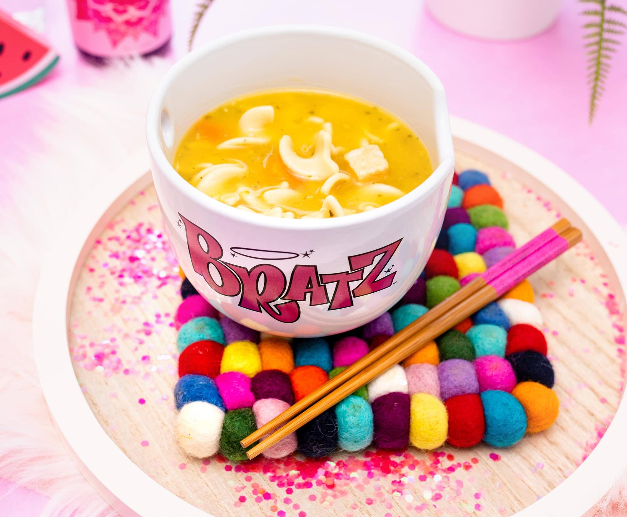Alt View 5. Silver Buffalo - Bratz 20-Ounce Ceramic Ramen Bowl and Chopstick Set - Pink.