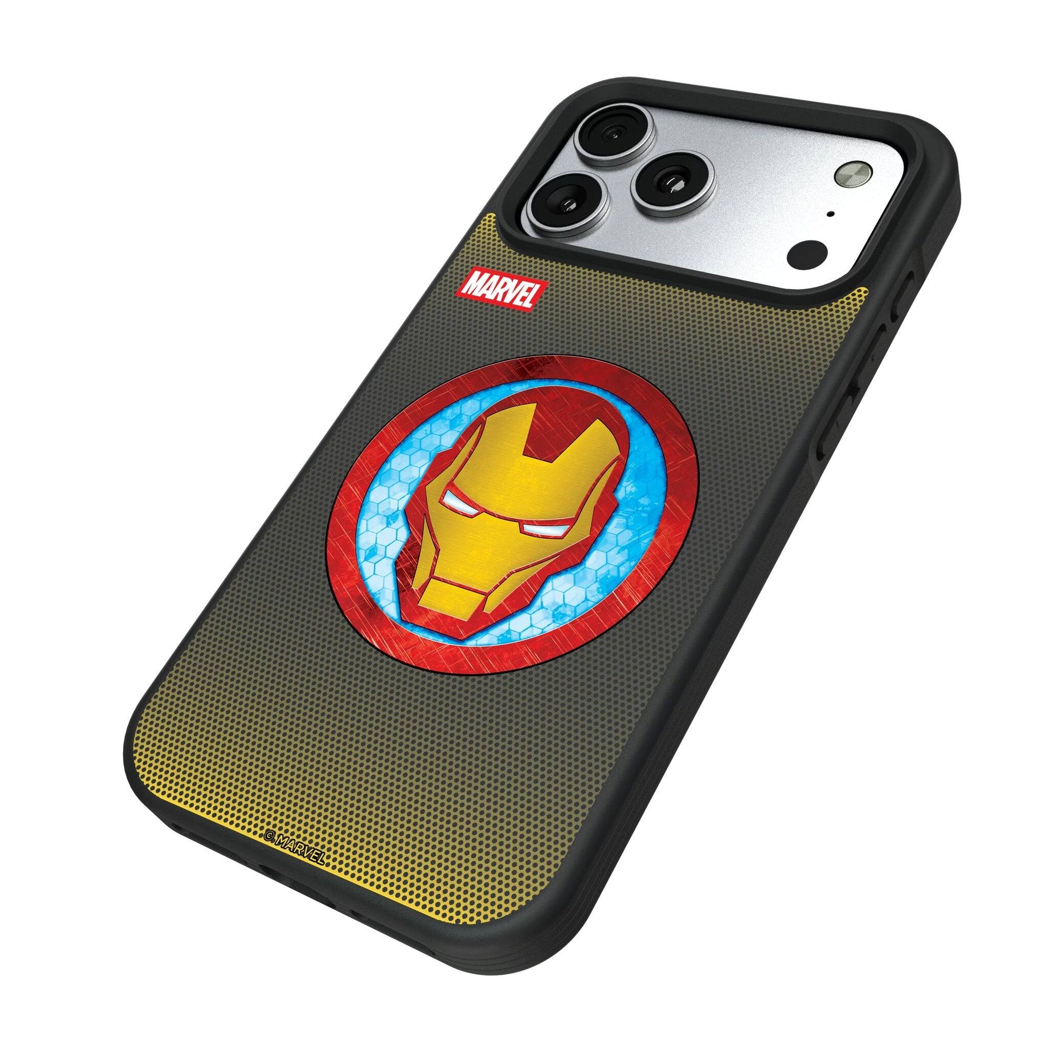 Angle. Keyscaper - Marvel Grid Bump Phone Case - Apple iPhone 17 Pro - Iron Man.
