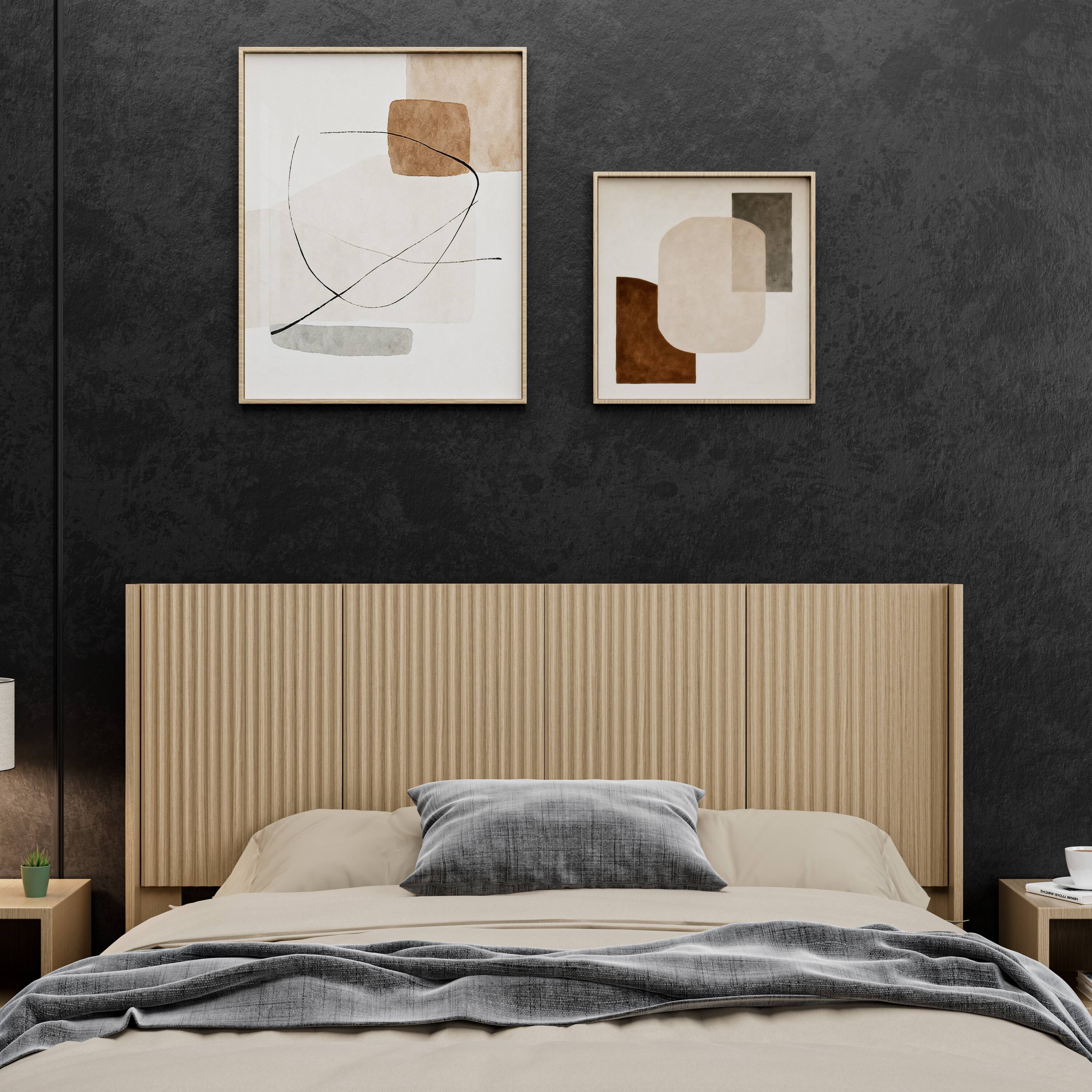 Angle. GOODSILO - Queen Size Wood Headboard - 64.4"" Wide, Modern Farmhouse Style, Fluted Panel Design - Oak.