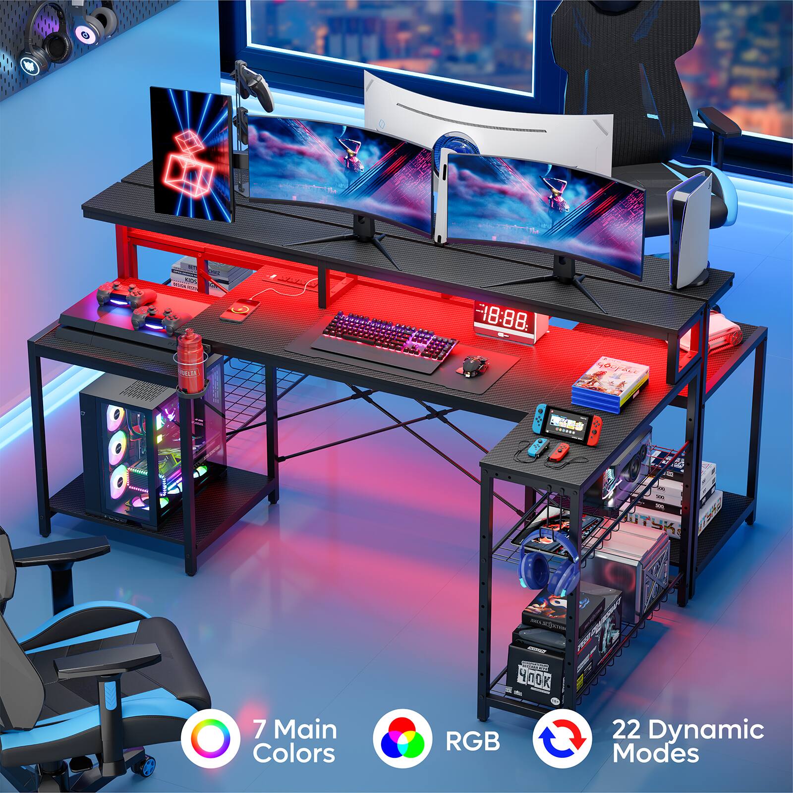 The text on the image reads: "7 Main Colors RGB 22 Dynamic Modes."