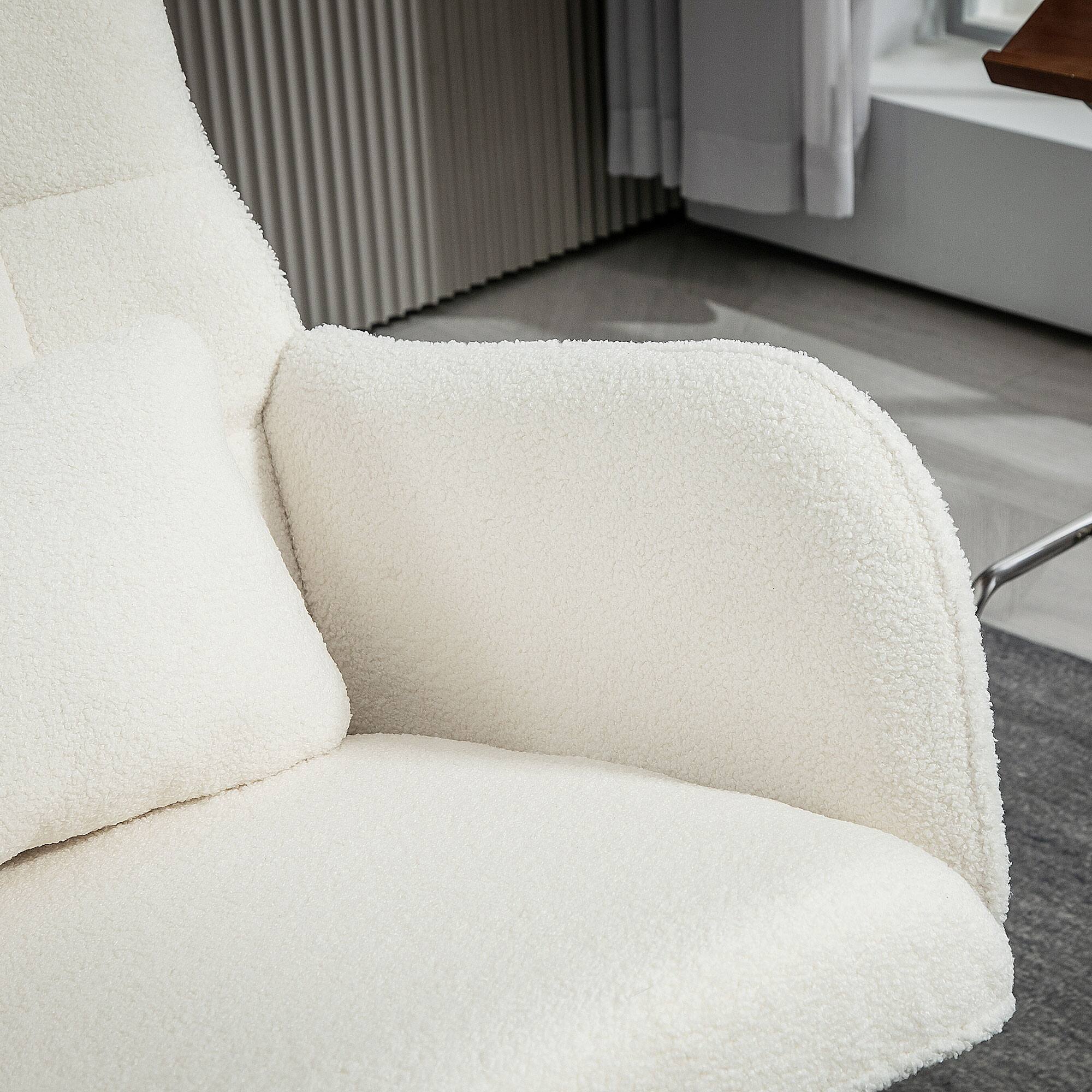 Alt View 8. Homcom - Upholstered Rocking Chair with Headrest and Lumber Pillow, Teddy Fleece Modern Rocker Chair with High Back, Steel Frame - Cream White.