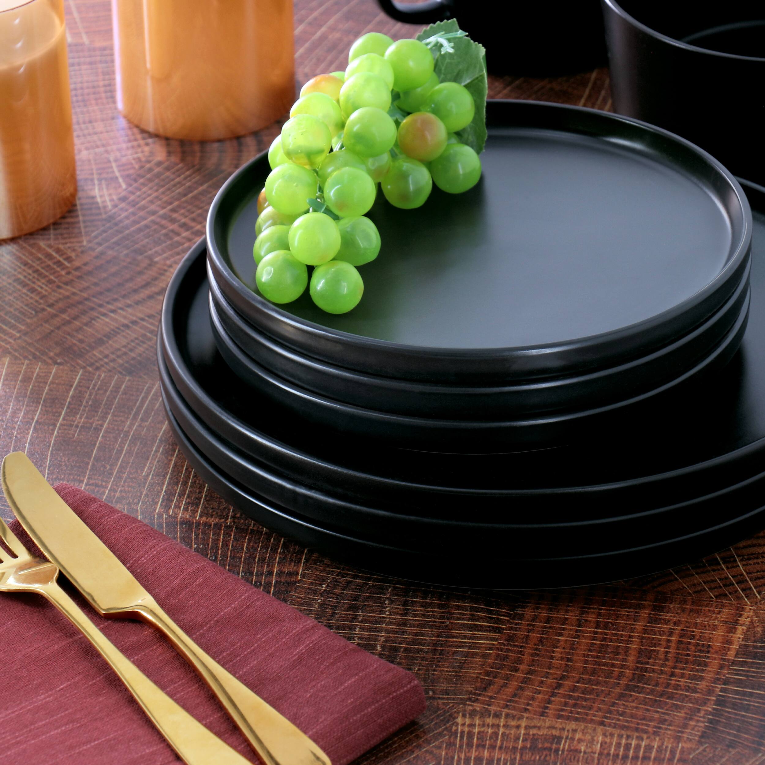 Alt View 5. Elama - Elama Luxmatte Black 16 Piece Dinnerware Set - Black.