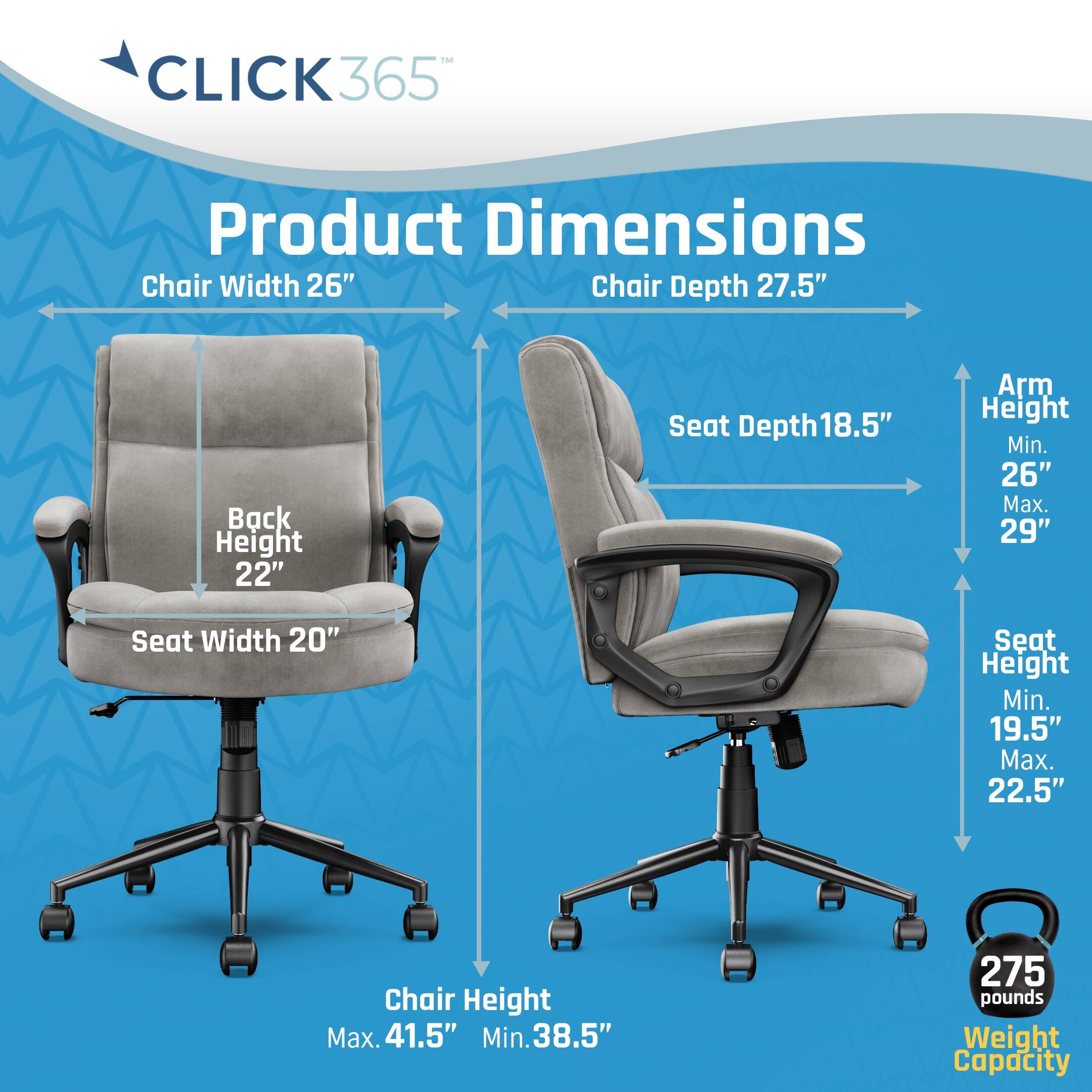 Left. Click365 - Transform 2.0 Extra Comfort Ergonomic Mid-Back Desk Chair - Light Gray.