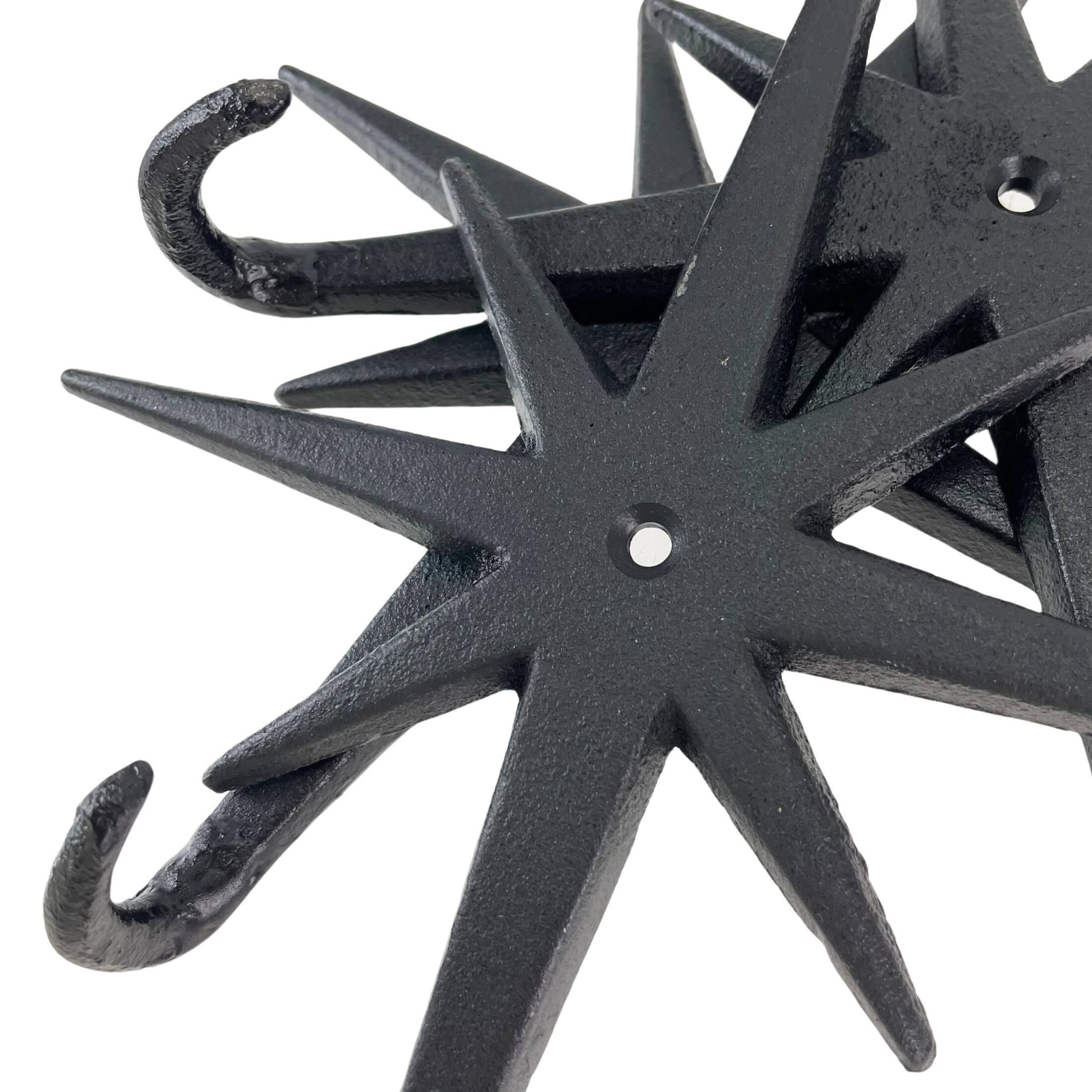 Alt View 2. Zeckos - Set of 3 Atomic Starburst Wall Hooks – Mid-Century Modern Design, Black Finish - Black.