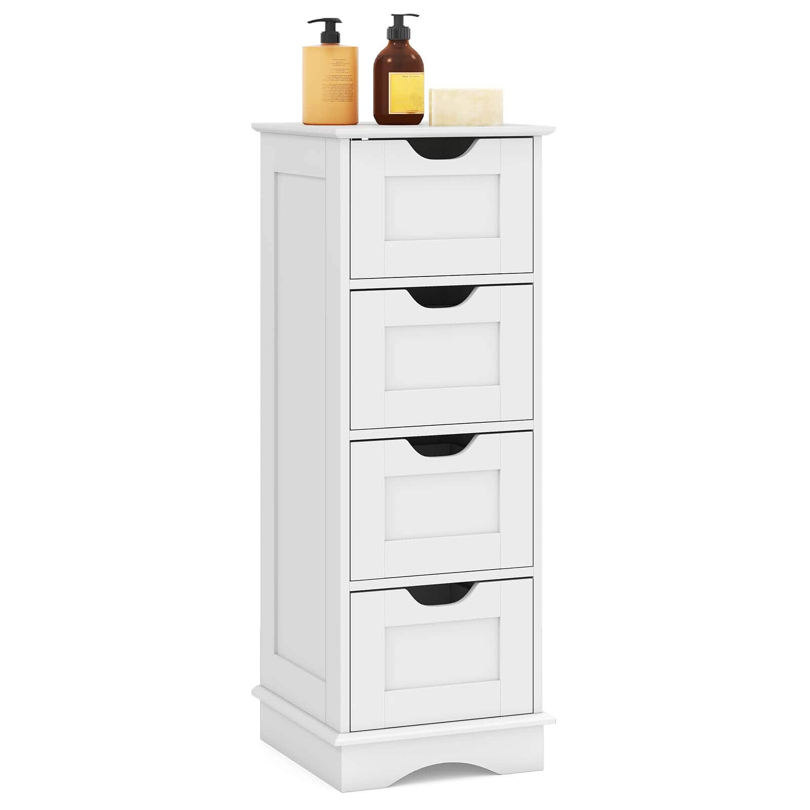 Costway - Bathroom Storage Cabinet with 4 Drawers Cut-out Handles Anti-toppling Device - White